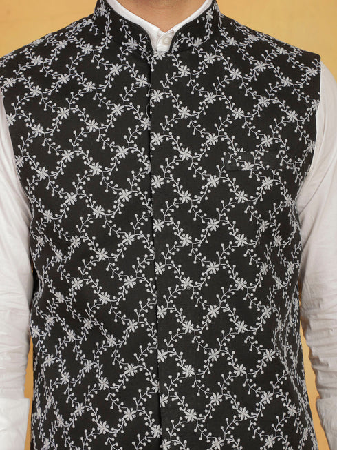 Vastramay Men's Black Cotton Nehru Jacket